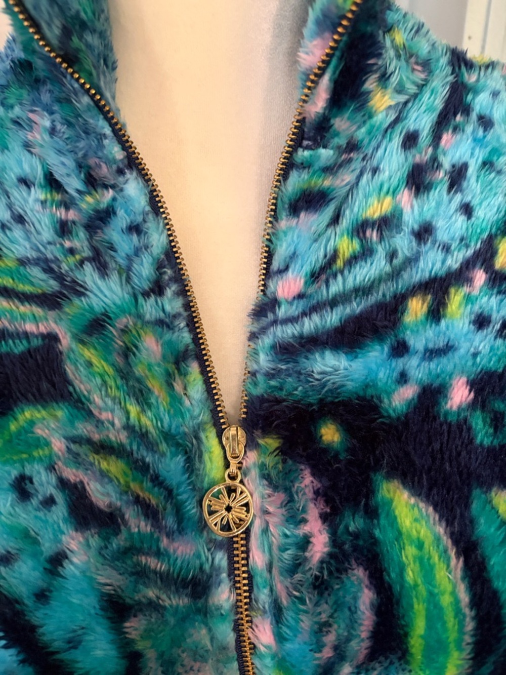 Lilly Pulitzer Plush Half-Zip Fleece Pullover Jacket - Teal Floral/Navy - Picture 2 of 5